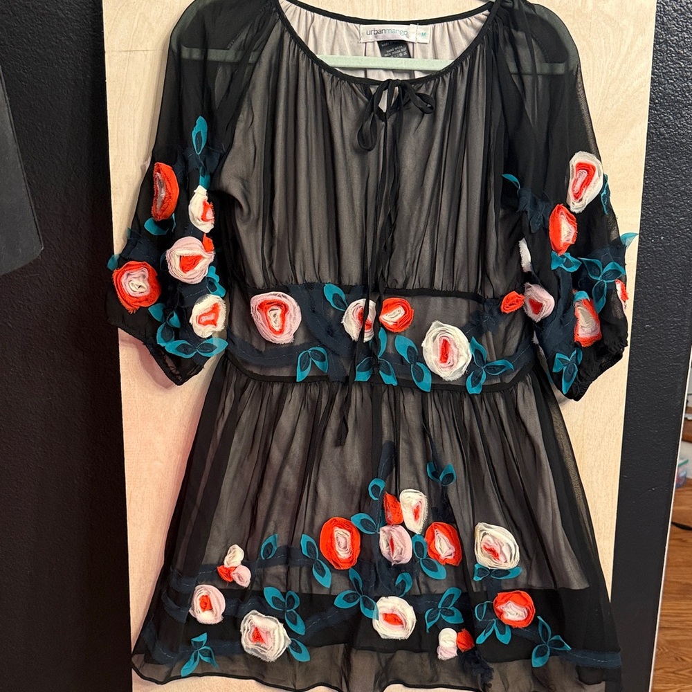 Urban Expressions Black Floral Mini Dress with Embroidered Roses